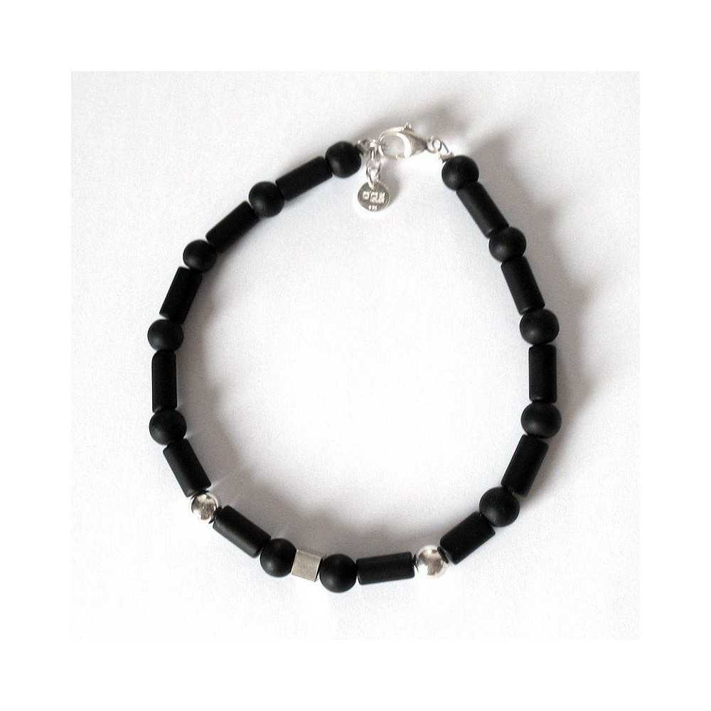 Bracelet Antoine céramique noire et perles argent massif. DOZ