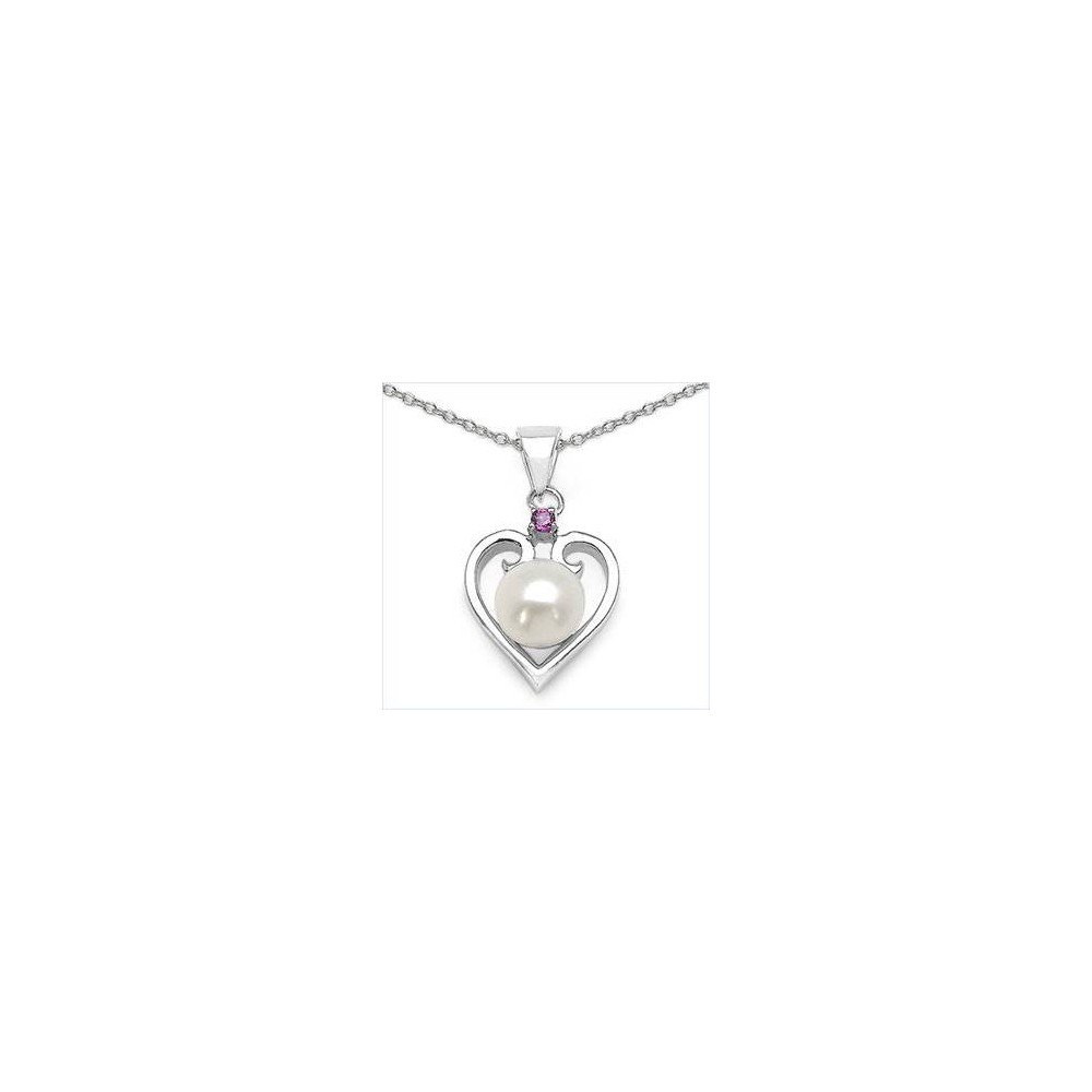 Pendentif Coeur perle goutte et grenat. Argent massif rhodié