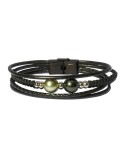 Bracelet Homme Duo de perles de Tahiti sur CUIR NOIR