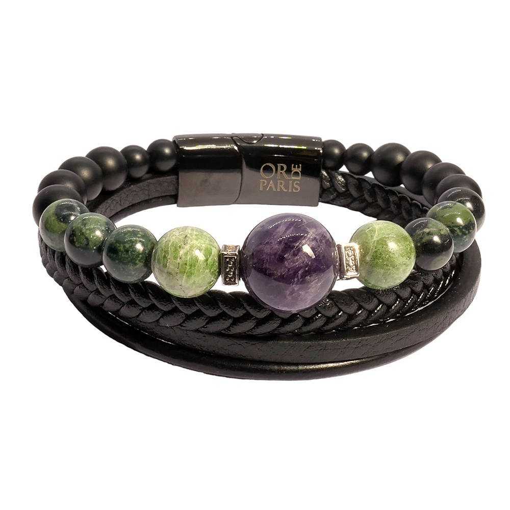 AMETHYST Bracelet luxe pour homme, améthyste, jade et jaspe vert